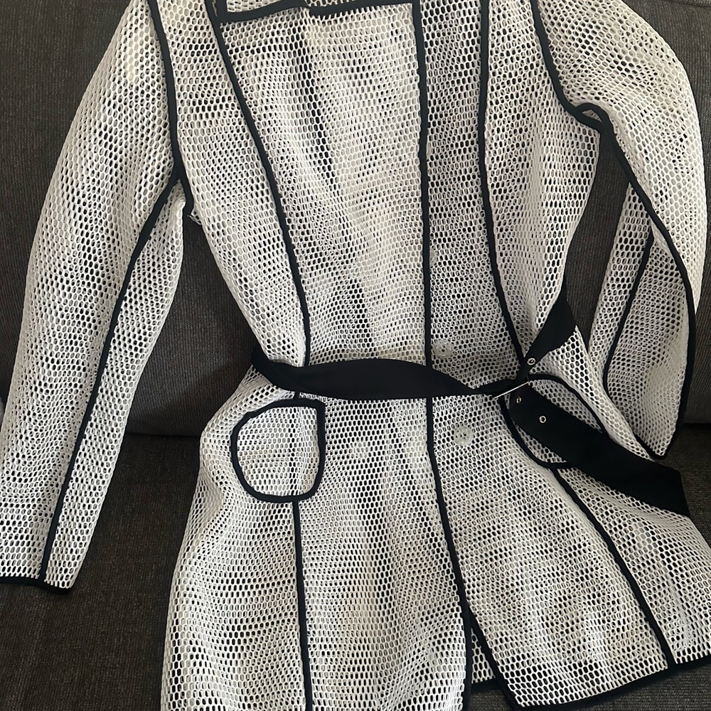 Elegant Black and White Net trench coat